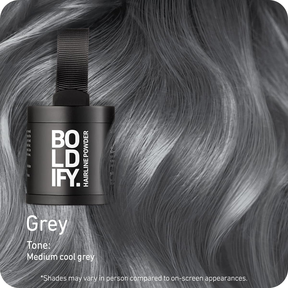 Détail de Boldify couvrant les racines grises pour un rendu naturel.