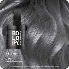 Détail de Boldify couvrant les racines grises pour un rendu naturel.