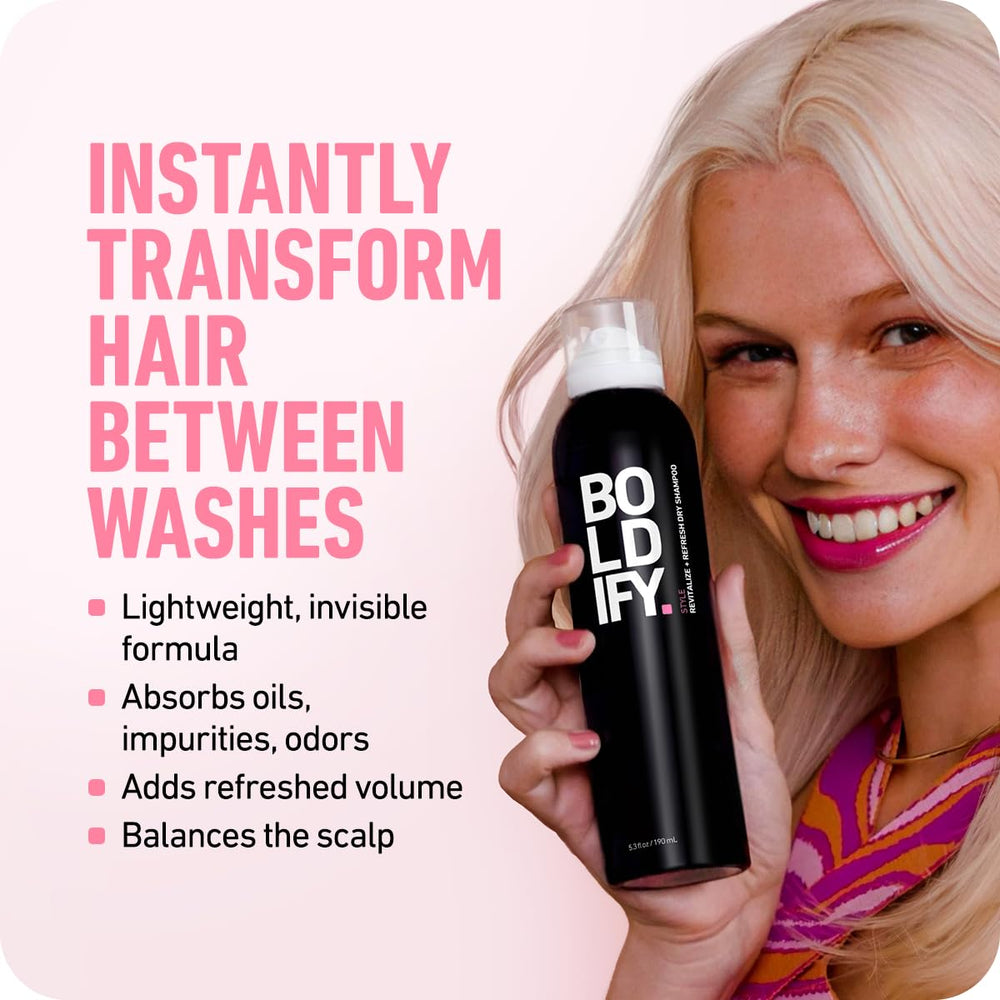 Boldify Dry Shampoo Spray en action, application rapide pour un look propre.