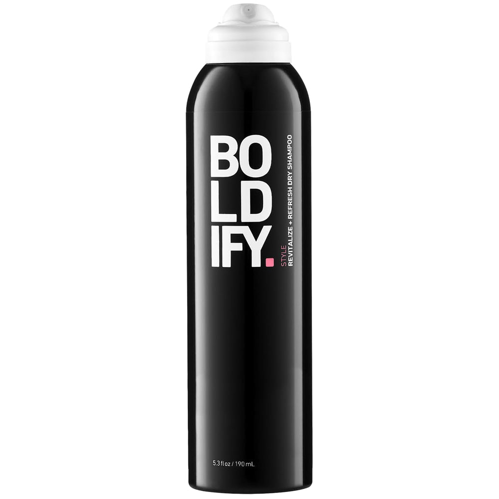 Boldify Dry Shampoo Spray montre une bouteille invisible pour un look frais entre les lavages.