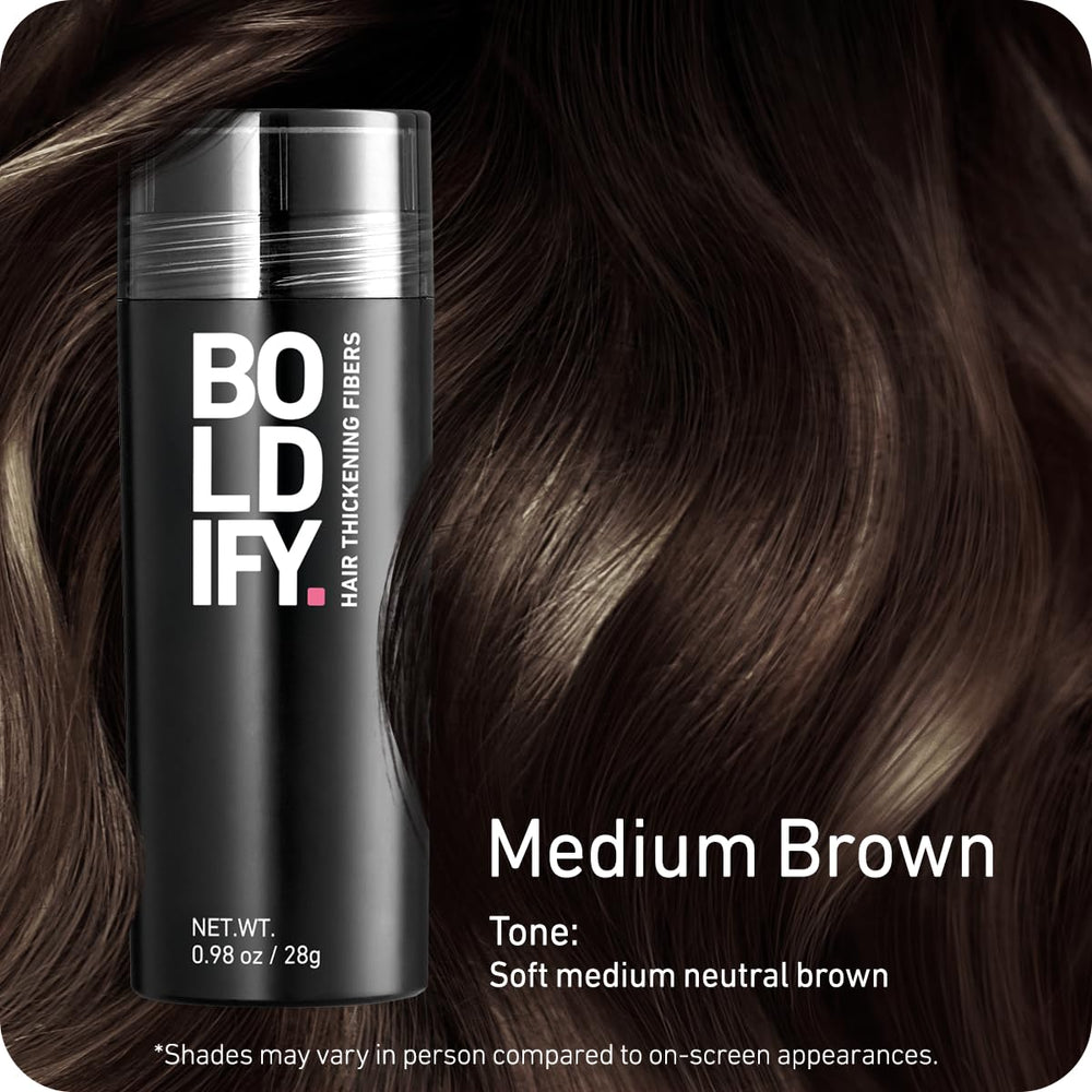 Boldify fibres capillaires brun foncé fini naturel et teinte alignée.