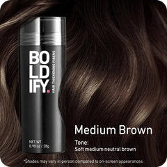 Boldify fibres capillaires brun foncé fini naturel et teinte alignée.