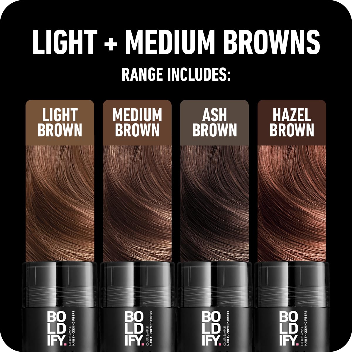 Boldify Hair Fibers Application Facile illustre une utilisation simple et rapide.