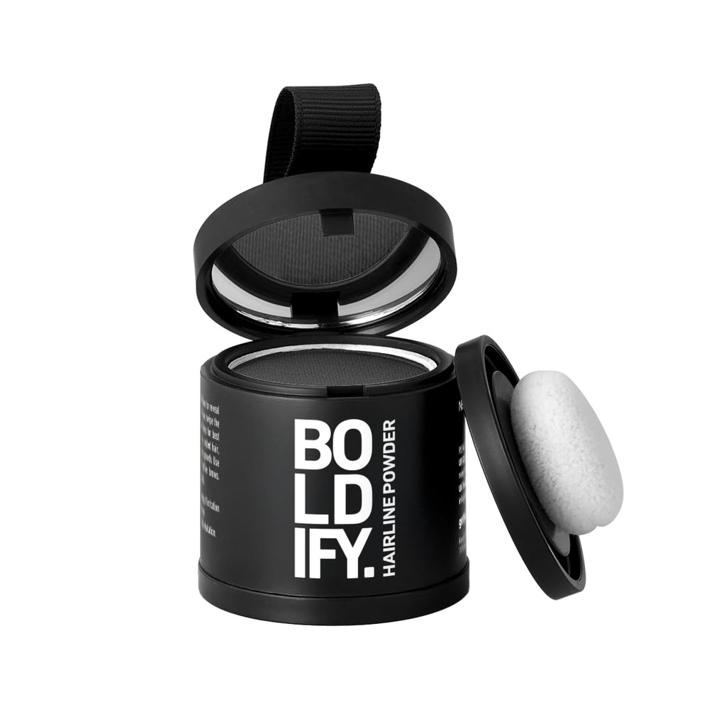 BOLDIFY Poudre ligne-frontale assure une couverture durable des racines gris foncé.