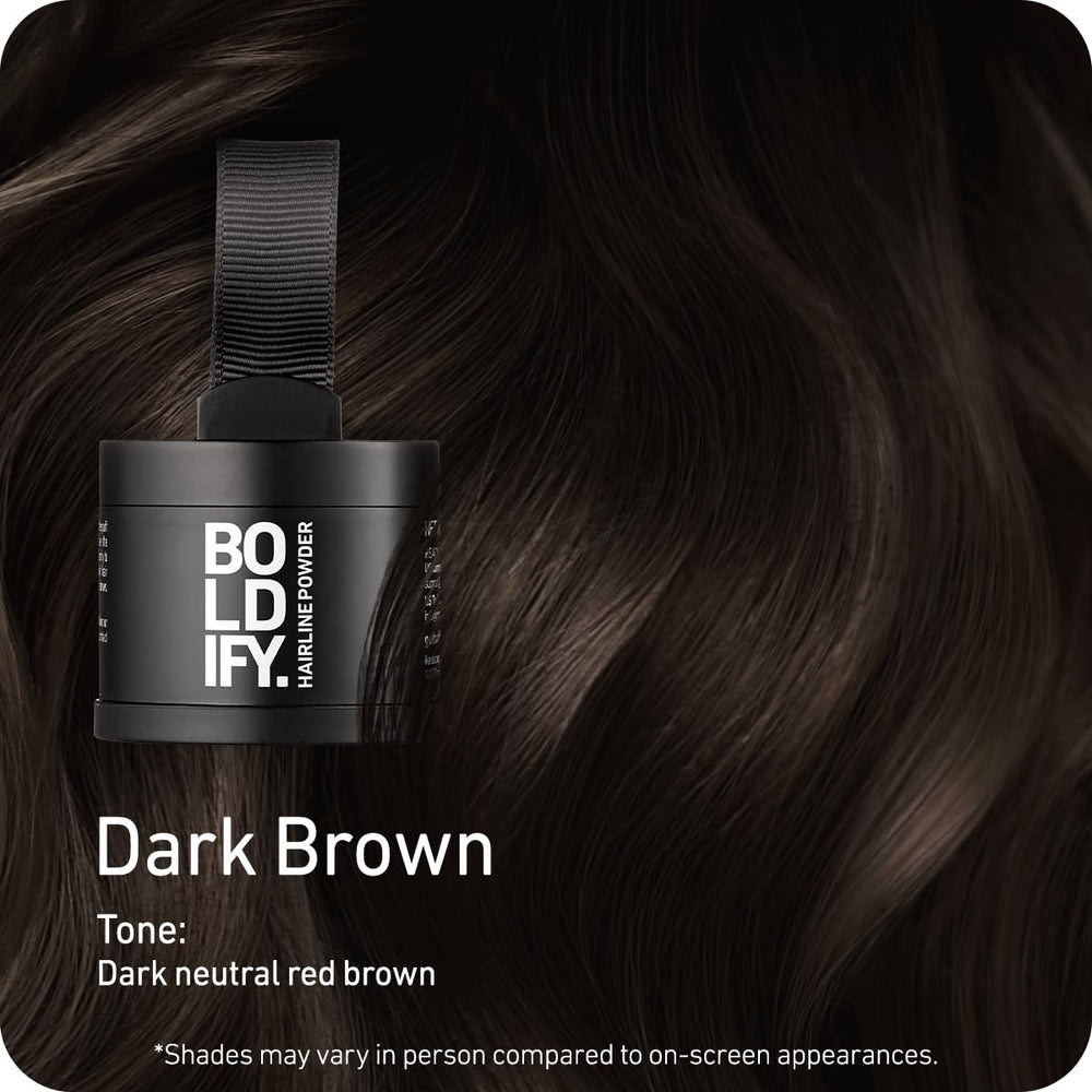 Boldify Poudre couverture gris brun foncé—masque les cheveux gris avec précision.