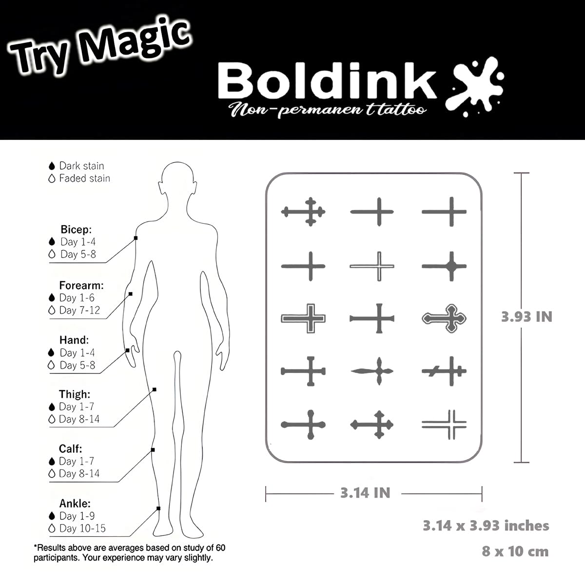 Boldink tatouages, couleur qui s’intensifie après 24–48 heures.