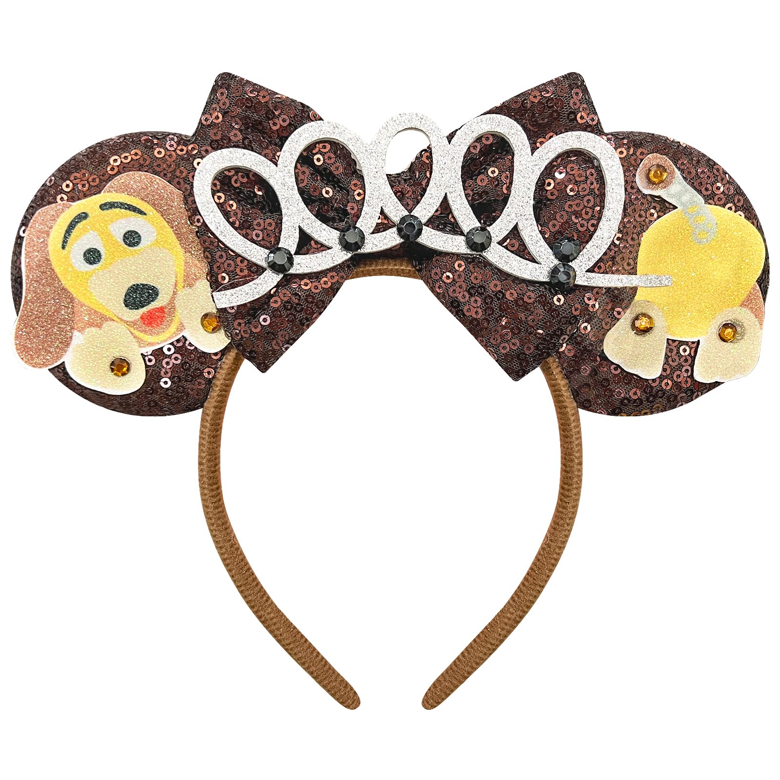 Bandeau Bolonar Oreilles Souris avec sequins marron, parfait pour cosplay et fêtes