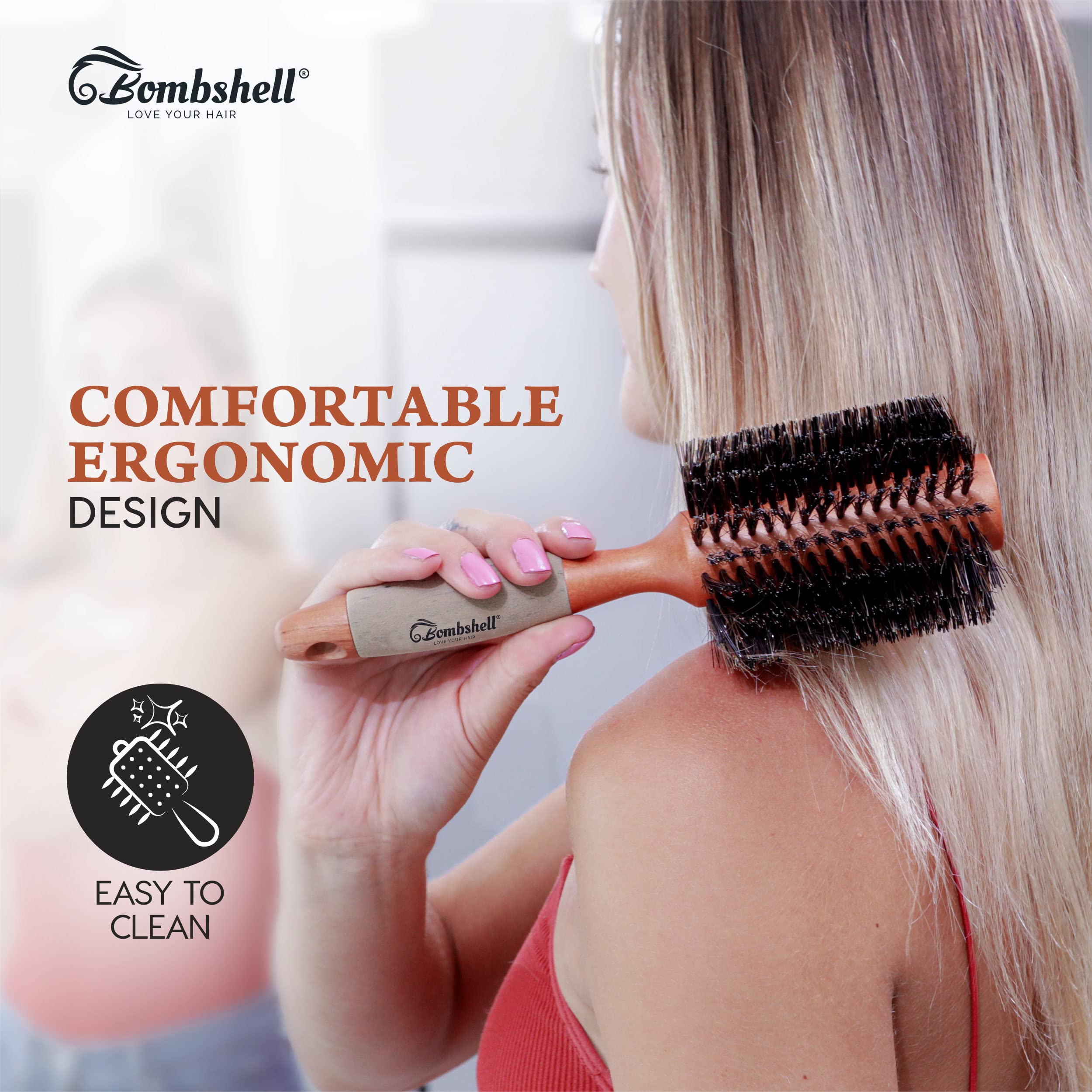 Bombshell brosse ronde pour un styling maison avec volume et boucles définies.