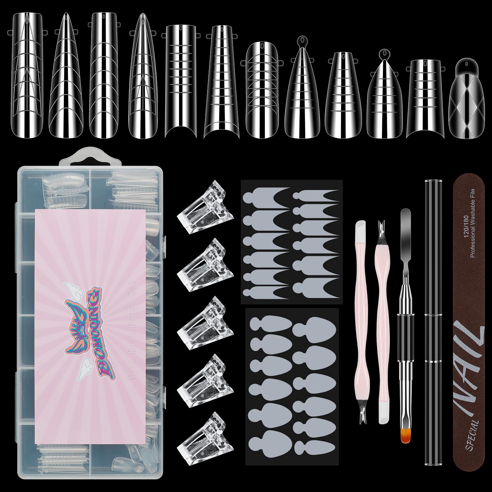 BOMOQING formes duales polygel, 12 styles et 12 tailles pour ongles sur mesure