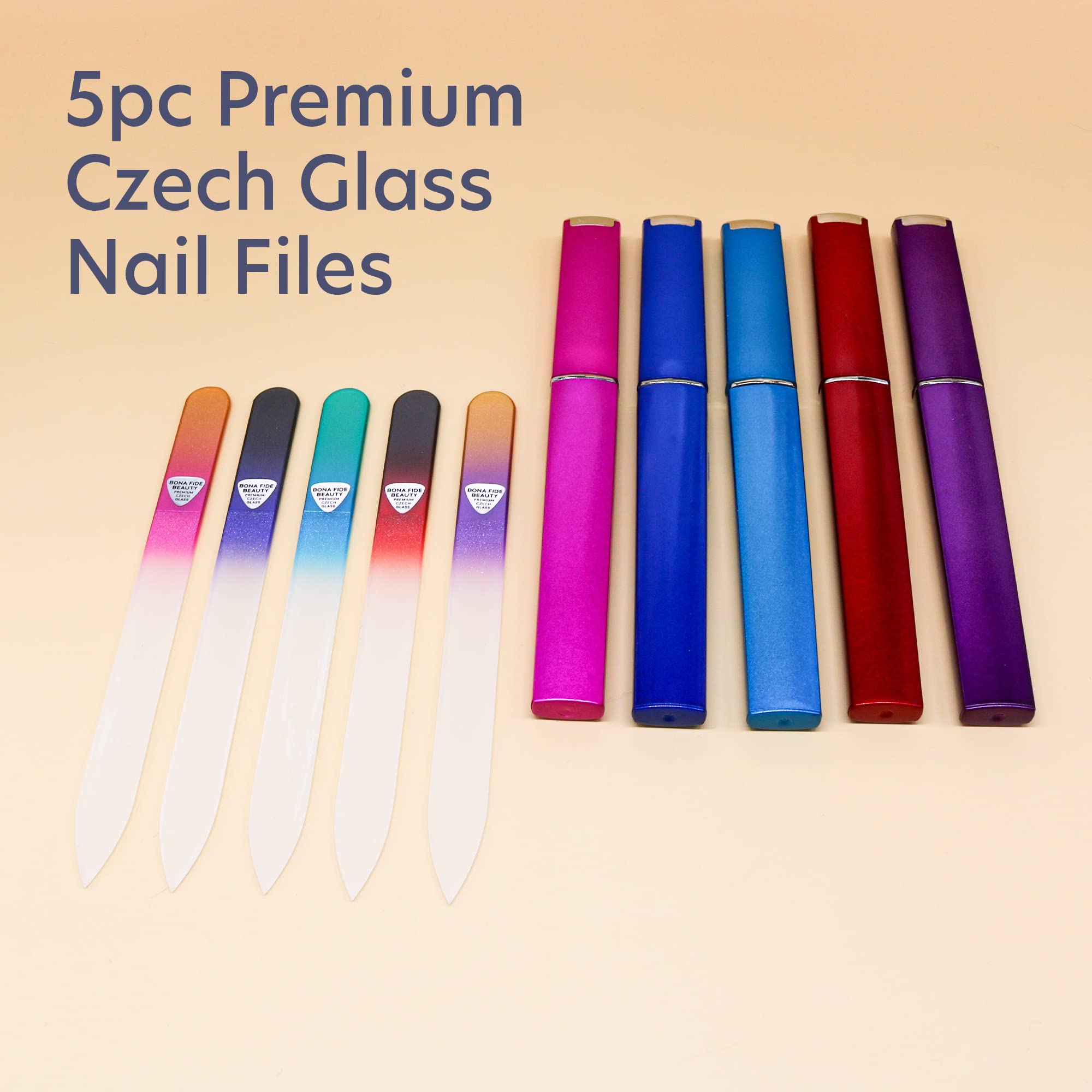 Ensemble de 5 limes à ongles en verre bohemien réutilisables pour le soin maison.