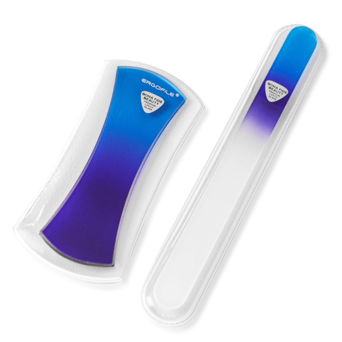 Bona Fide Beauty lime-verre arc-poignée ergonomique bleue pour limage précise.