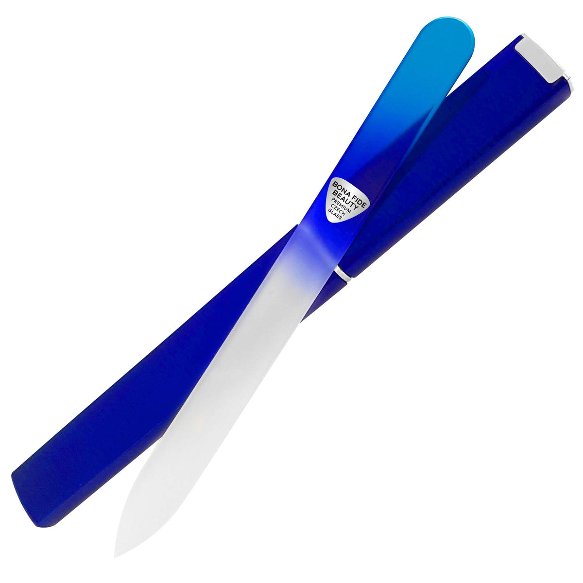Lime Bona Fide Beauty en verre Aqua Cobalt pour des ongles lisses et nets.