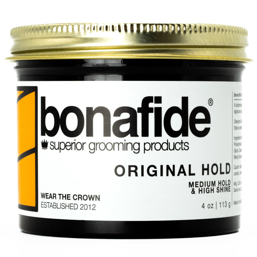 Bona Fide Pomade Original – bouteille, tenue moyenne et brillance soignée pour tous styles.