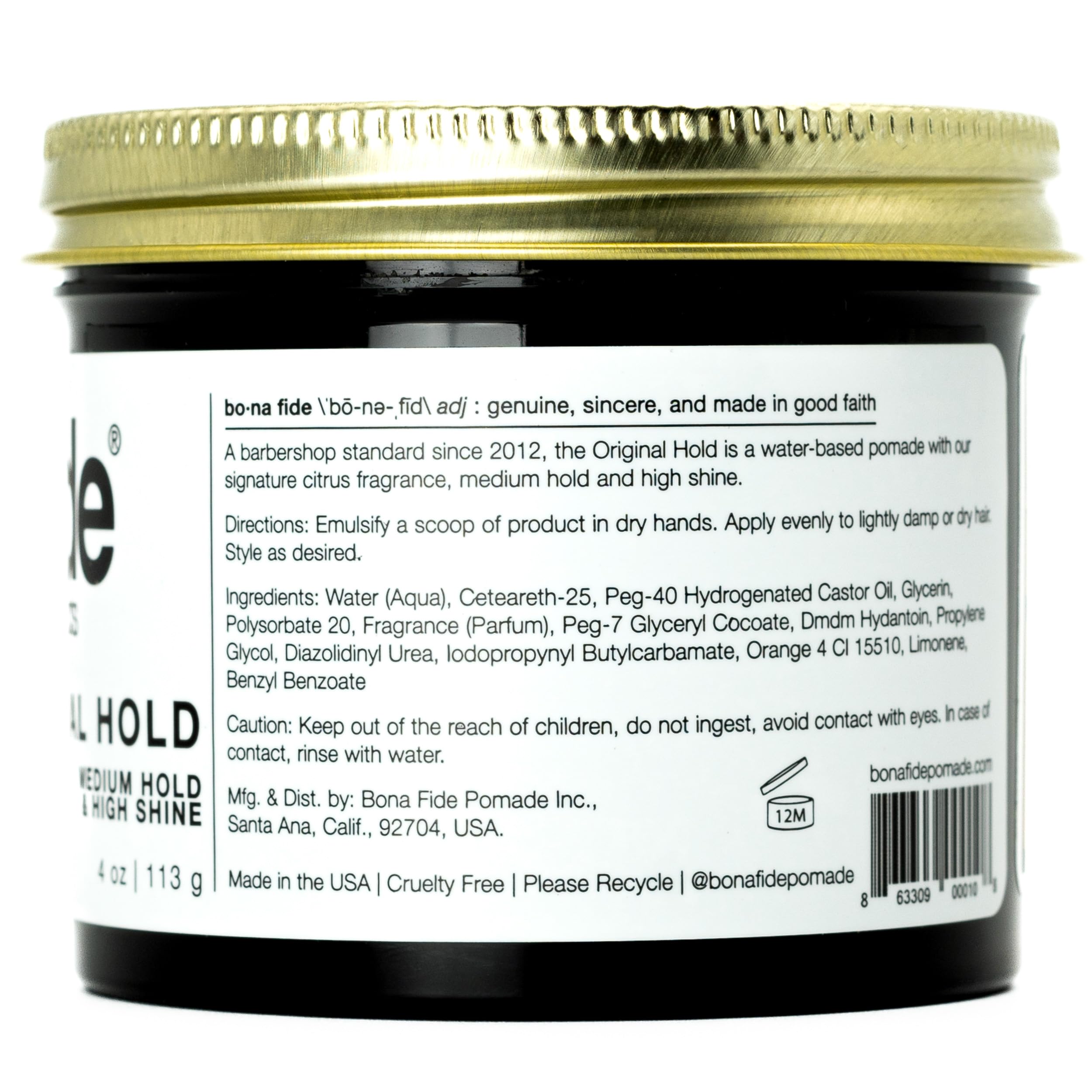 Bona Fide Pomade Original – produit fabriqué aux États-Unis pour la qualité et le support local.