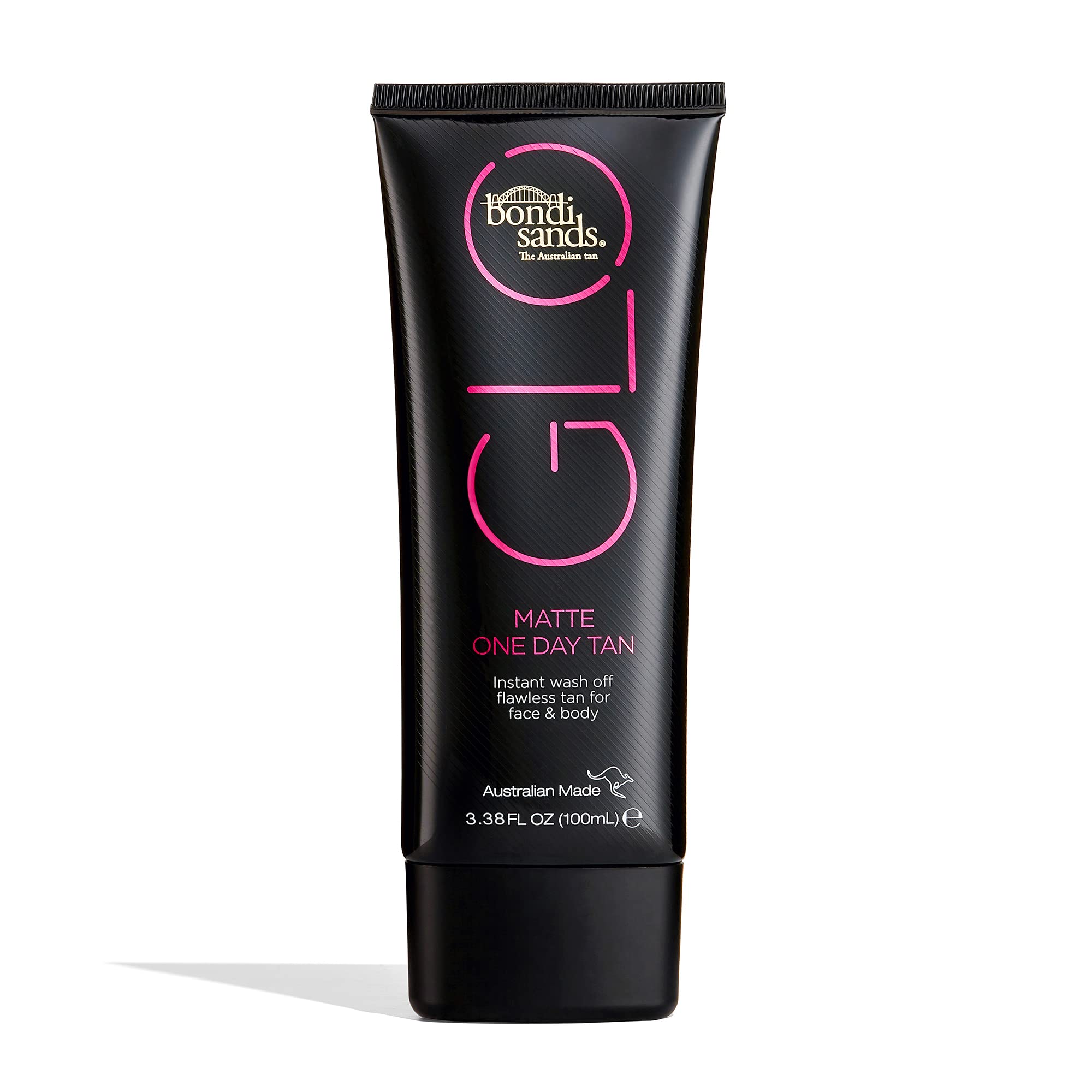 Bondi Sands GLO Matte One Day Tan – flacon 100 ml prêt à l’emploi, fini bronze instantané.