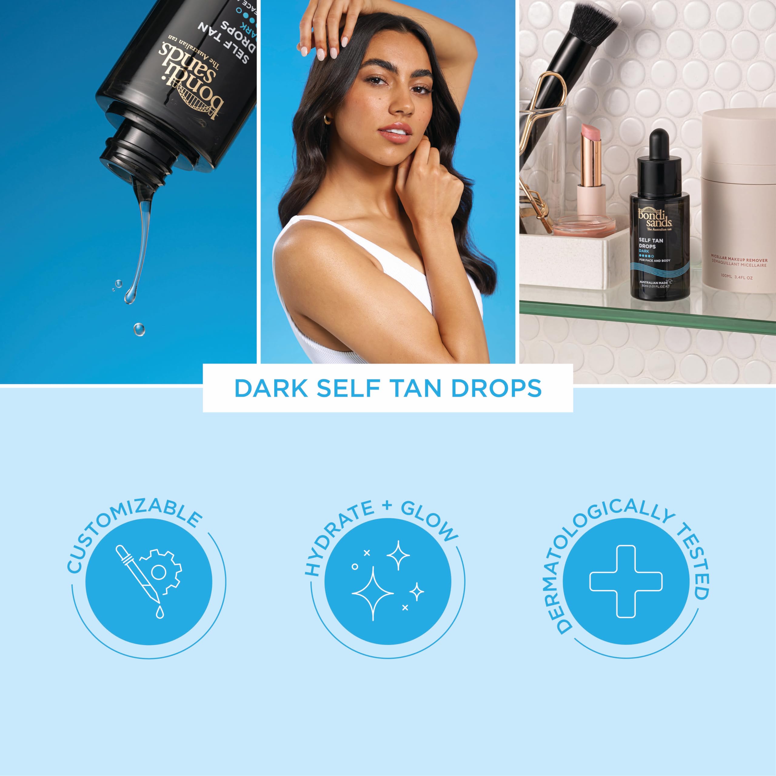 Peau bronzée et lumineuse après l’application Bondi Sands.