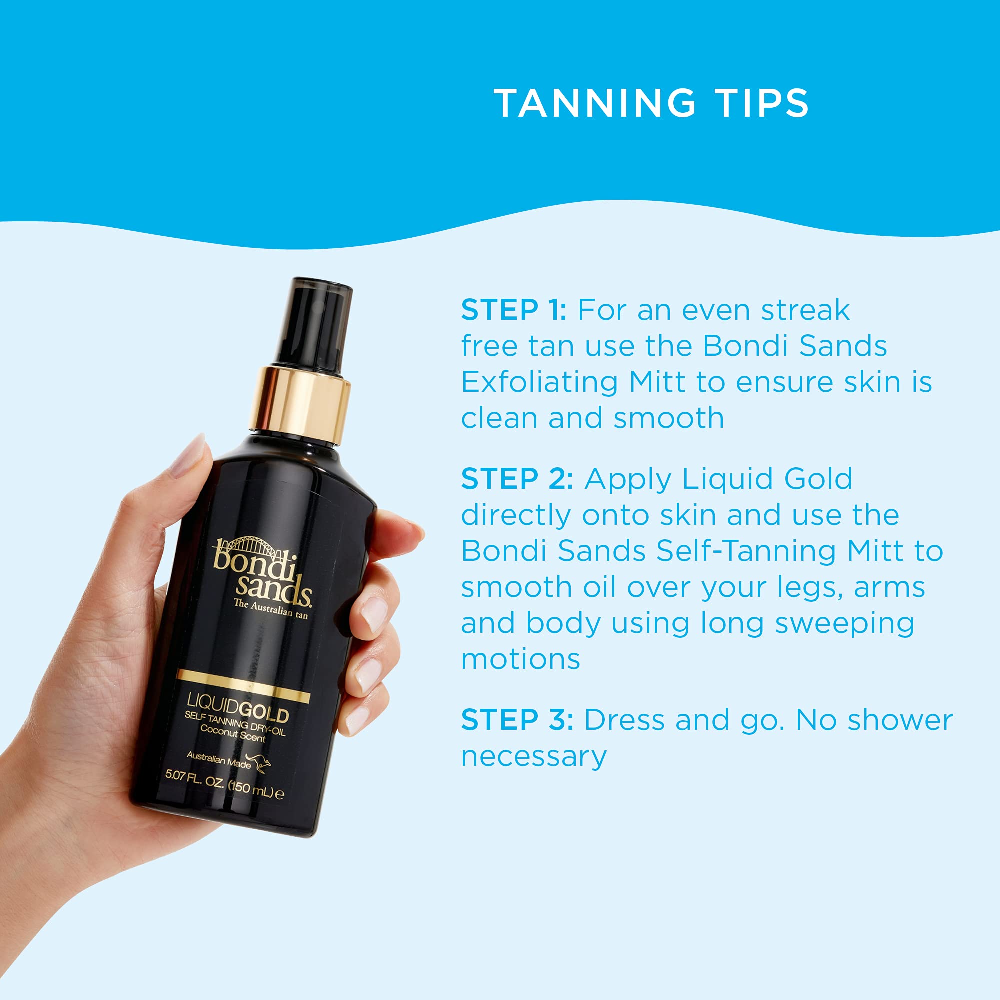 Bondi Sands Liquid Gold rituel beauté pour bronzer en douceur.