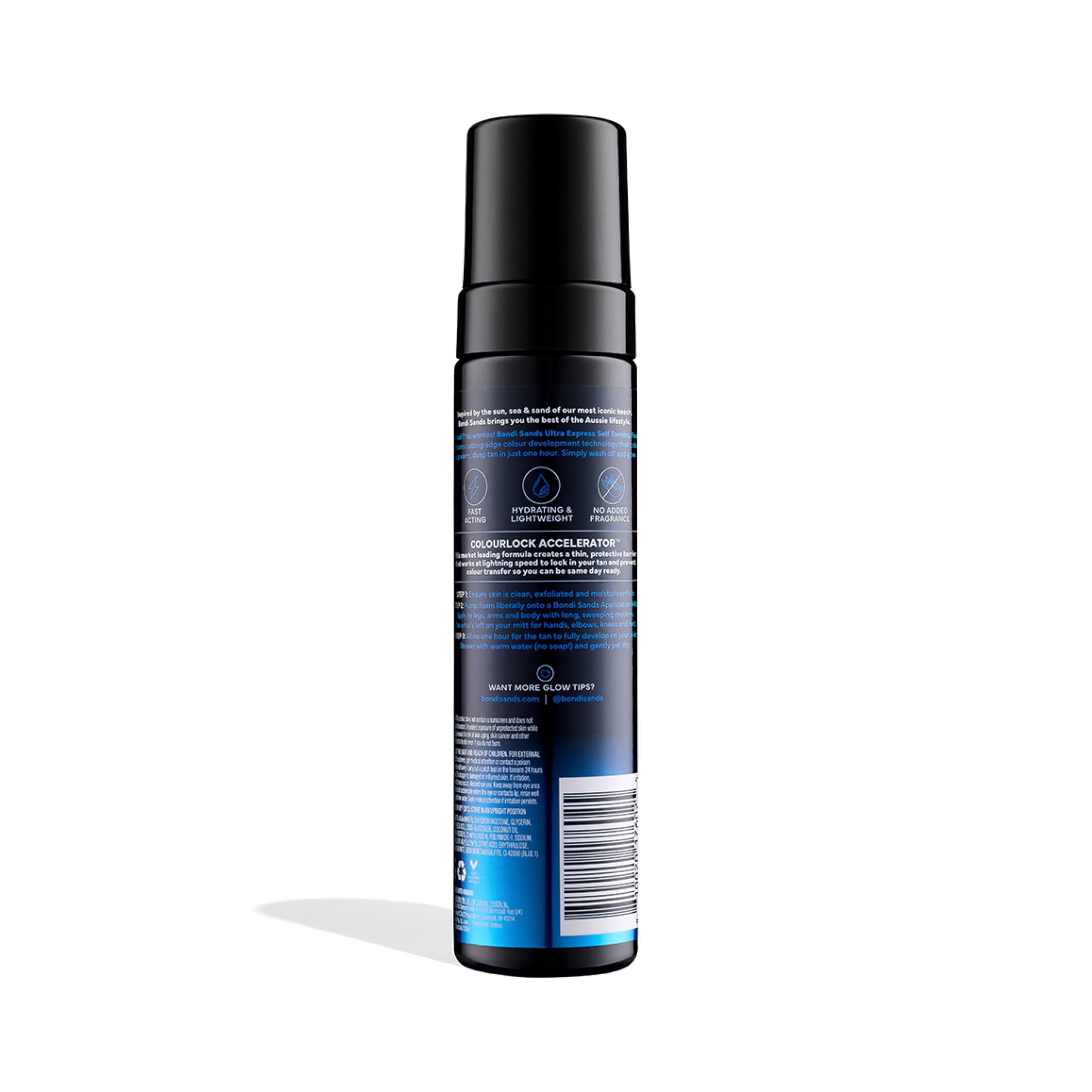 Bondi Sands Ultra Express Mousse Autobronzante – temps de développement d’une heure pour un bronzage rapide.