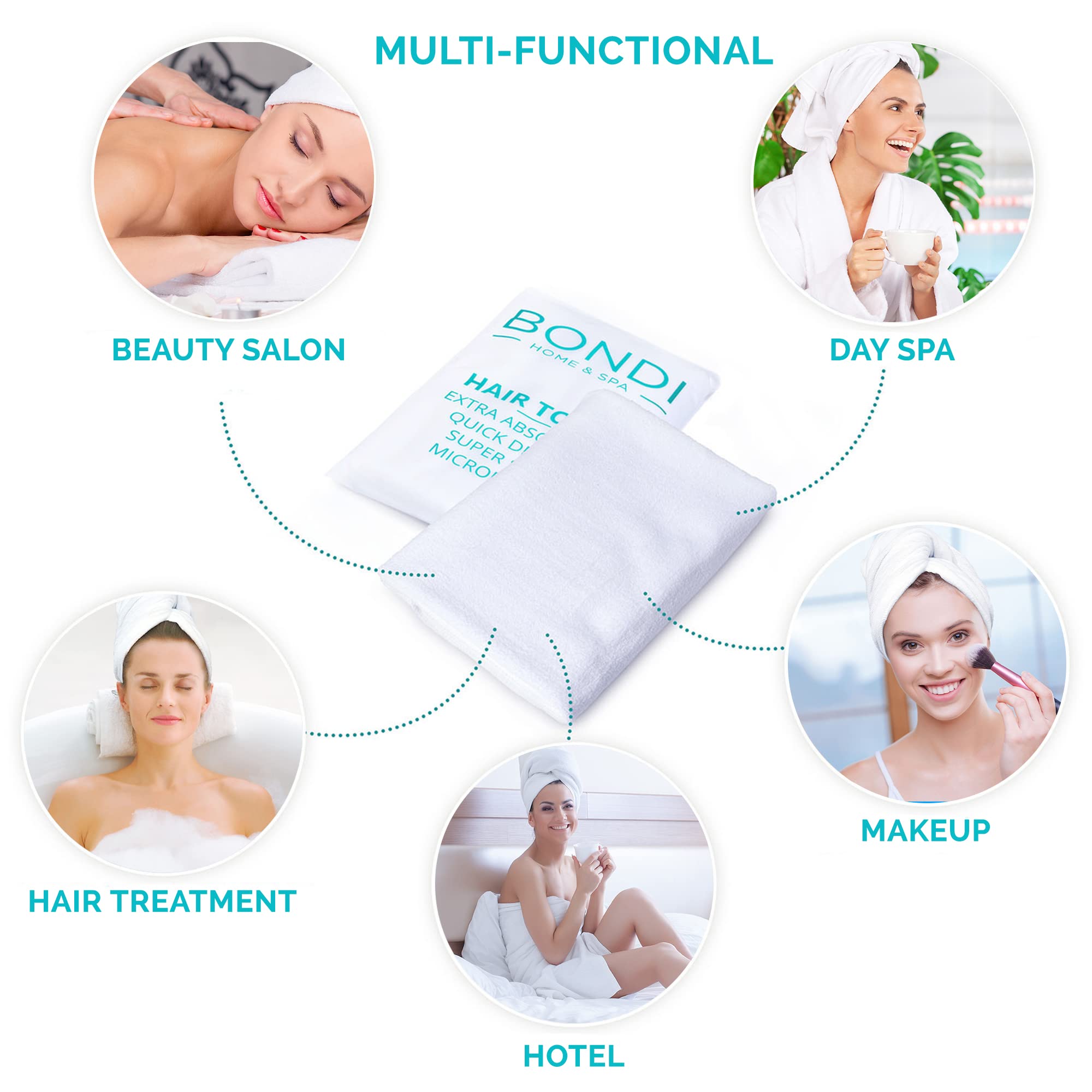 Bondi SPA serviette cheveux microfibre – tissu ultra doux respectant le cuir chevelu.