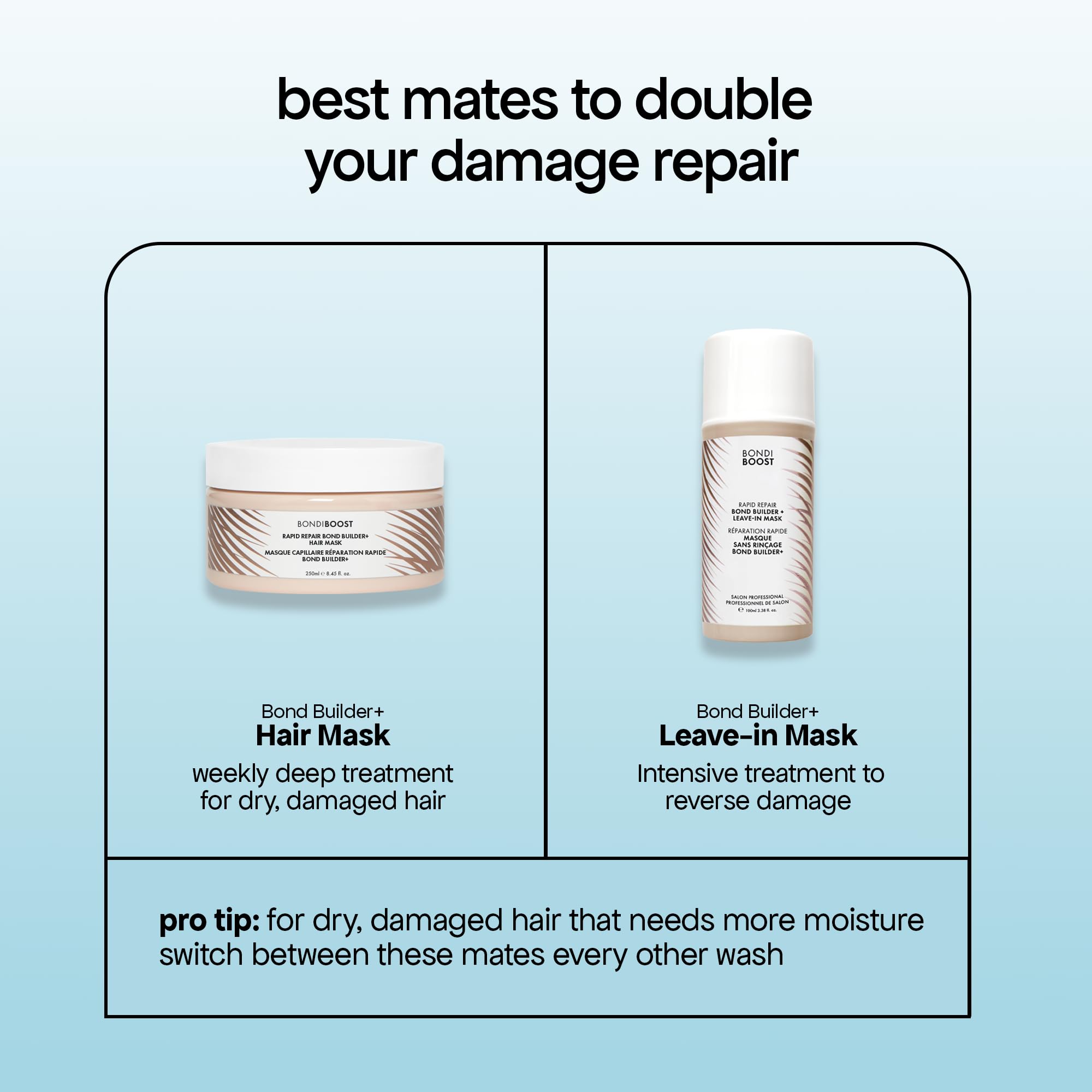 Cheveux brillants et soyeux après l’utilisation du soin BondiBoost.