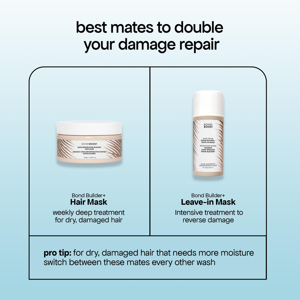 Cheveux brillants et soyeux après l’utilisation du soin BondiBoost.