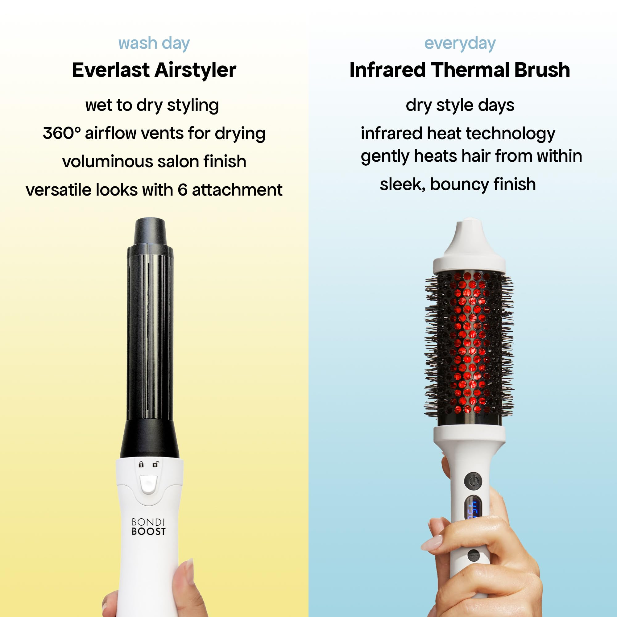Design léger et ergonomique du BONDIBOOST Everlast pour coiffage confortable.