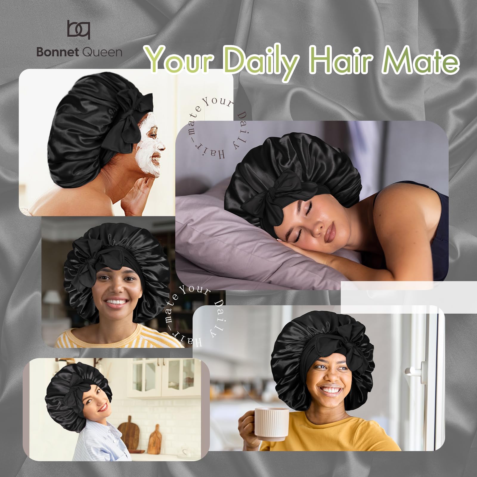 Bonnet-satin-bande-elastique-noir BONNET QUEEN assure un maintien sans glissement.