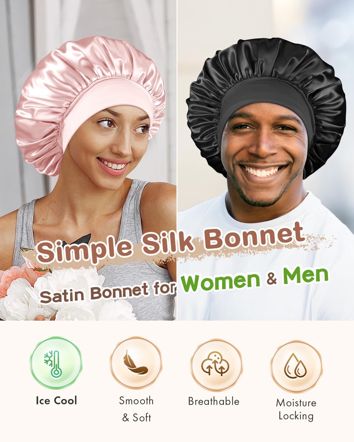 BONNET QUEEN bande élastique large assure un maintien confortable toute la nuit.