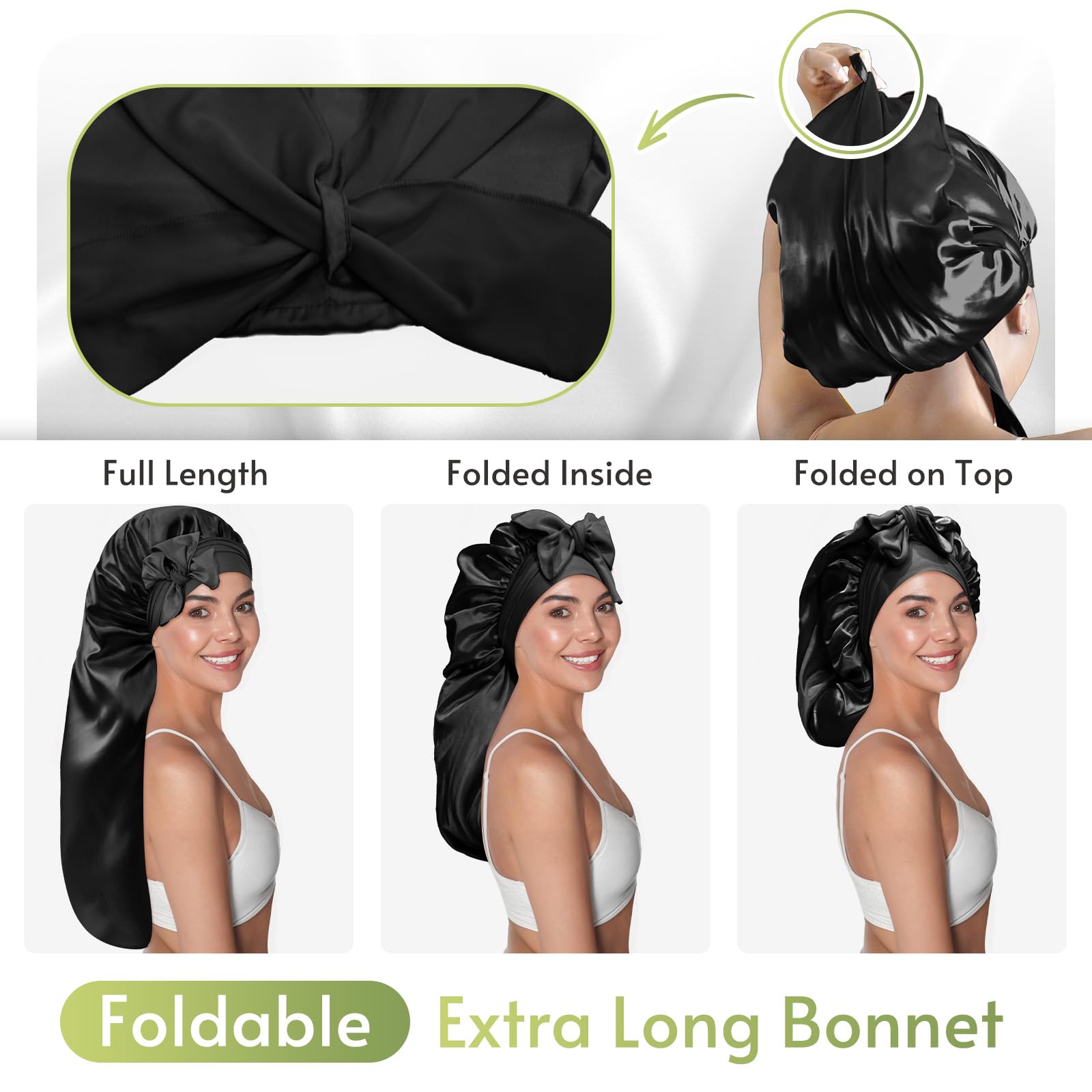 Bande longue extensible du BONNET QUEEN noire pour un maintien sûr.