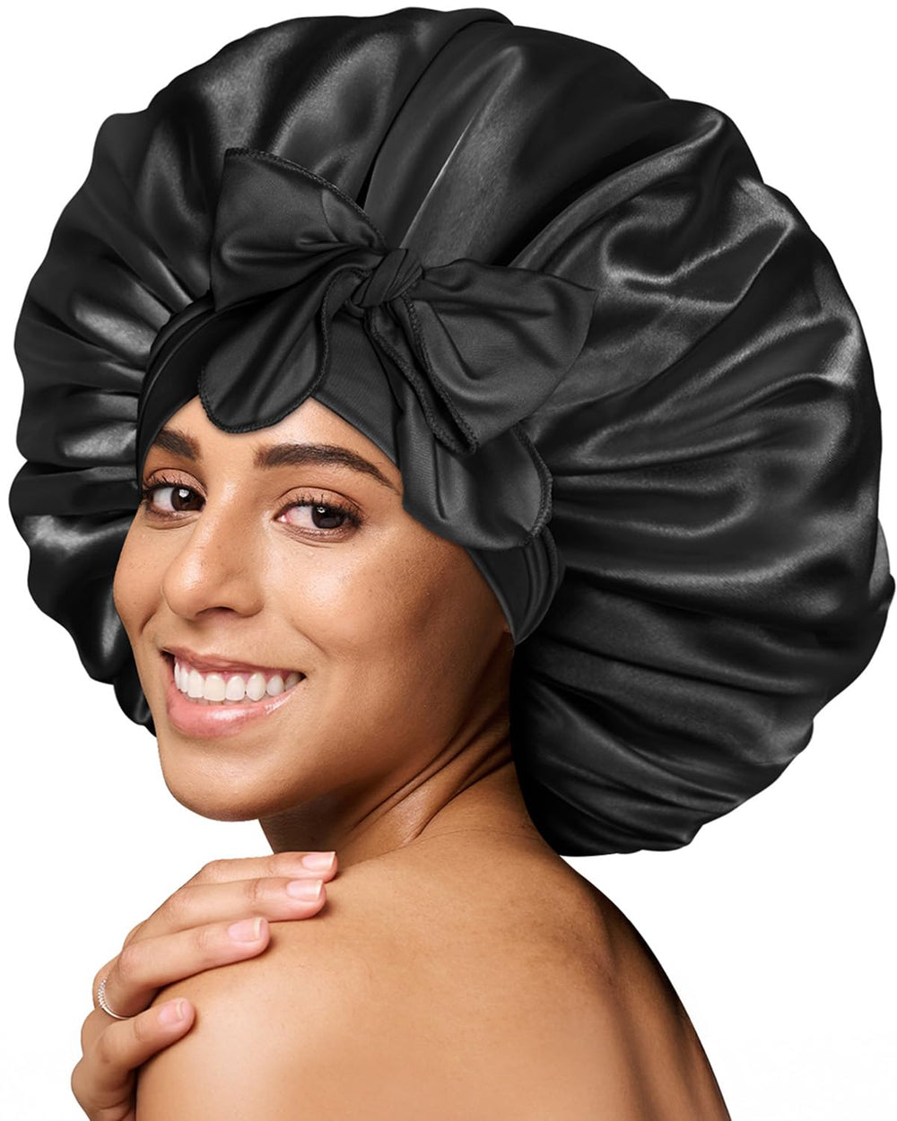 Bonnet-satin-dormir-noir BONNET QUEEN, douceur nocturne pour cheveux.