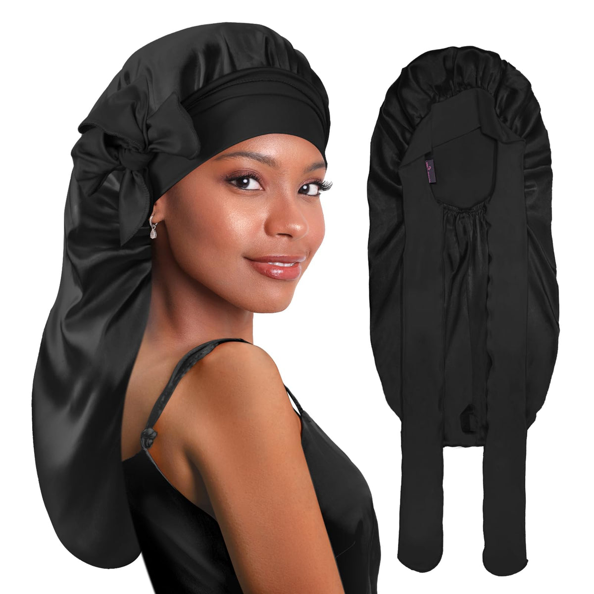 Bonnet Queen pour tresses en soie avec wrap longue protège les cheveux pendant la nuit