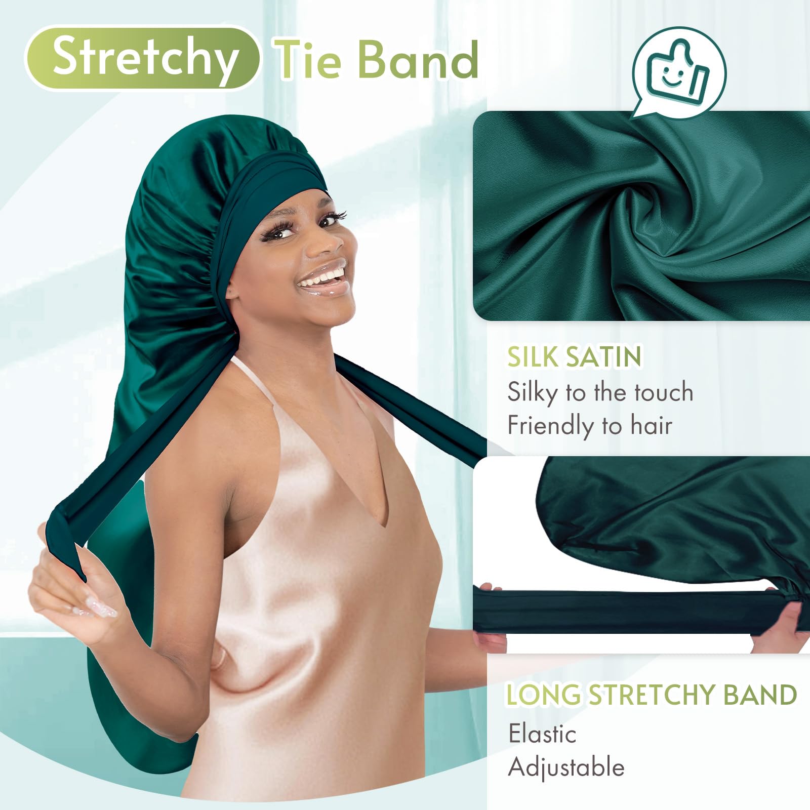 BONNET QUEEN, satin doux, préserve l'hydratation des cheveux.