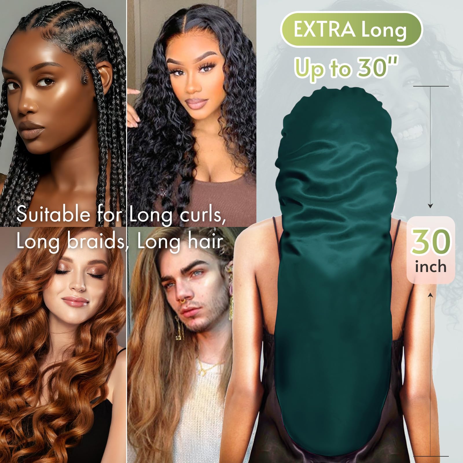 BONNET QUEEN, longueur 30 pouces, convient pour tresses et locs.