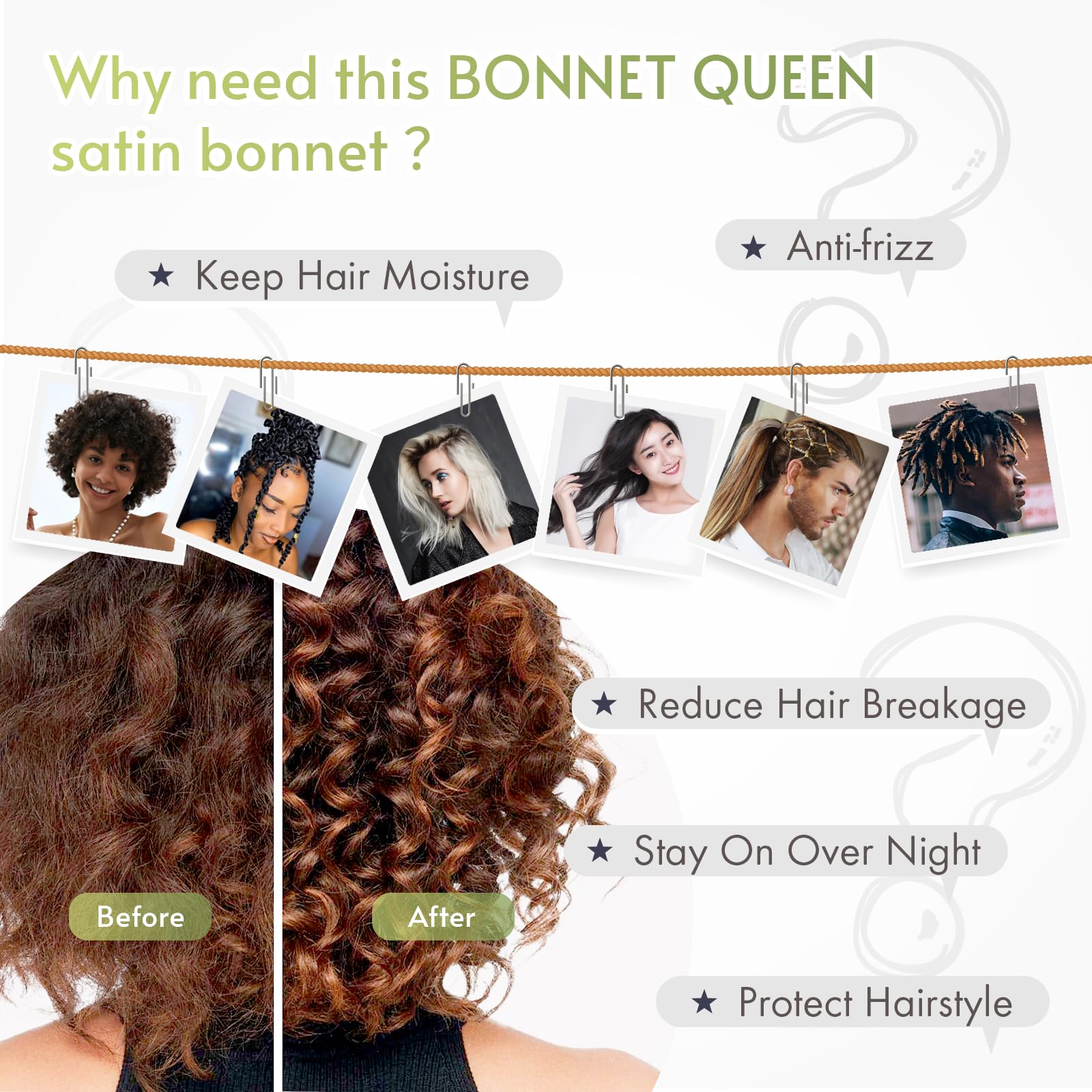 BONNET QUEEN satin doux, respirant et confortable pour la nuit.