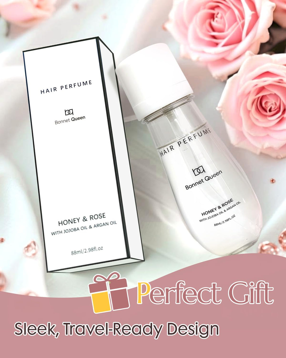 Parfum Bonnet Queen Cheveux, application mini, fraîcheur instantanée.