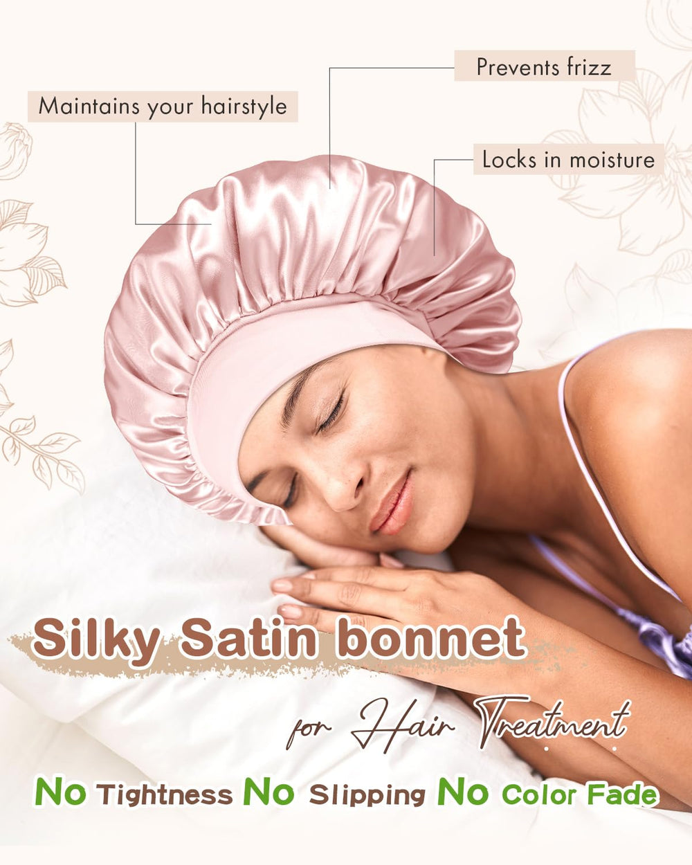 BONNET QUEEN satin doux protège les boucles et réduit les frottements.