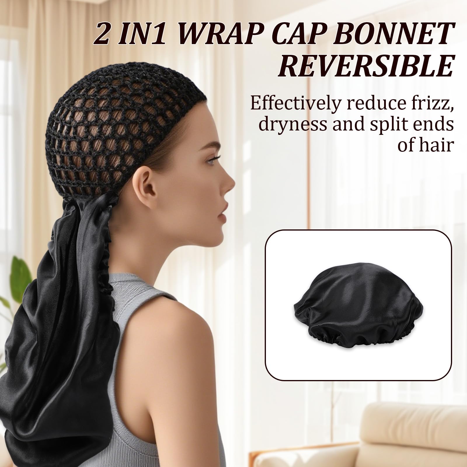 Bonnet satin 2-en-1 ajustable et réversible assure un ajustement confortable