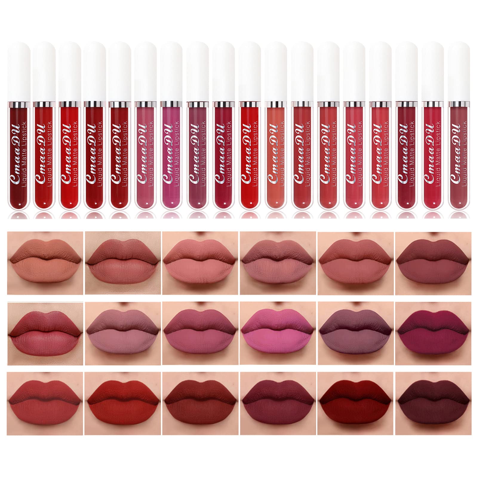 BONNIE CHOICE 18-color matte lipstick set swatches showing vibrant, long-lasting shades
