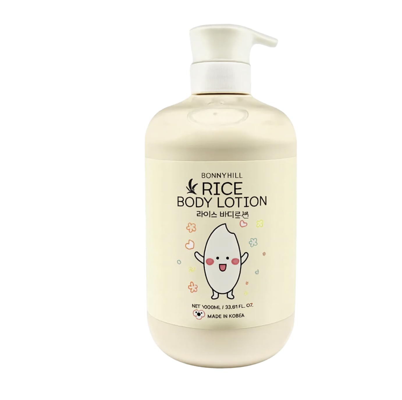 Lait corporel BONNYHILL au riz, bouteille-pompe pratique pour hydratation quotidienne.