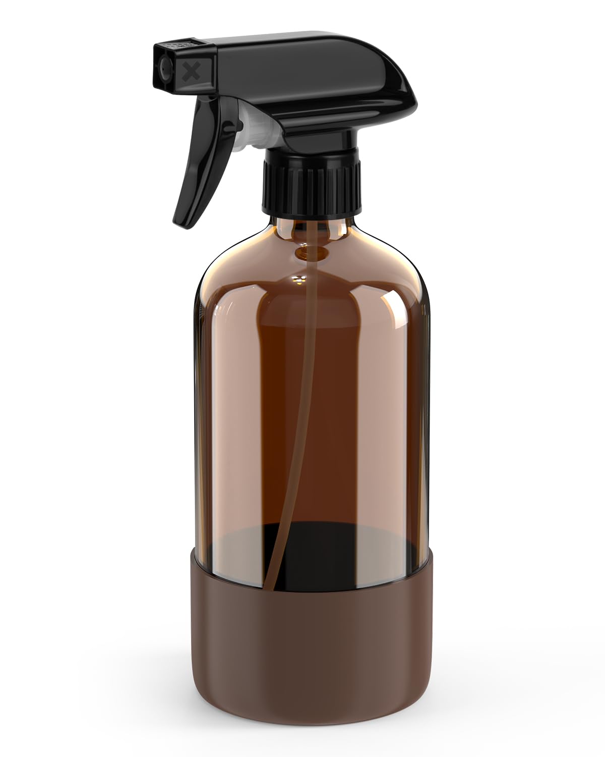 Flacon Bontip en verre ambré avec spray, protection UV pour liquides sensibles.