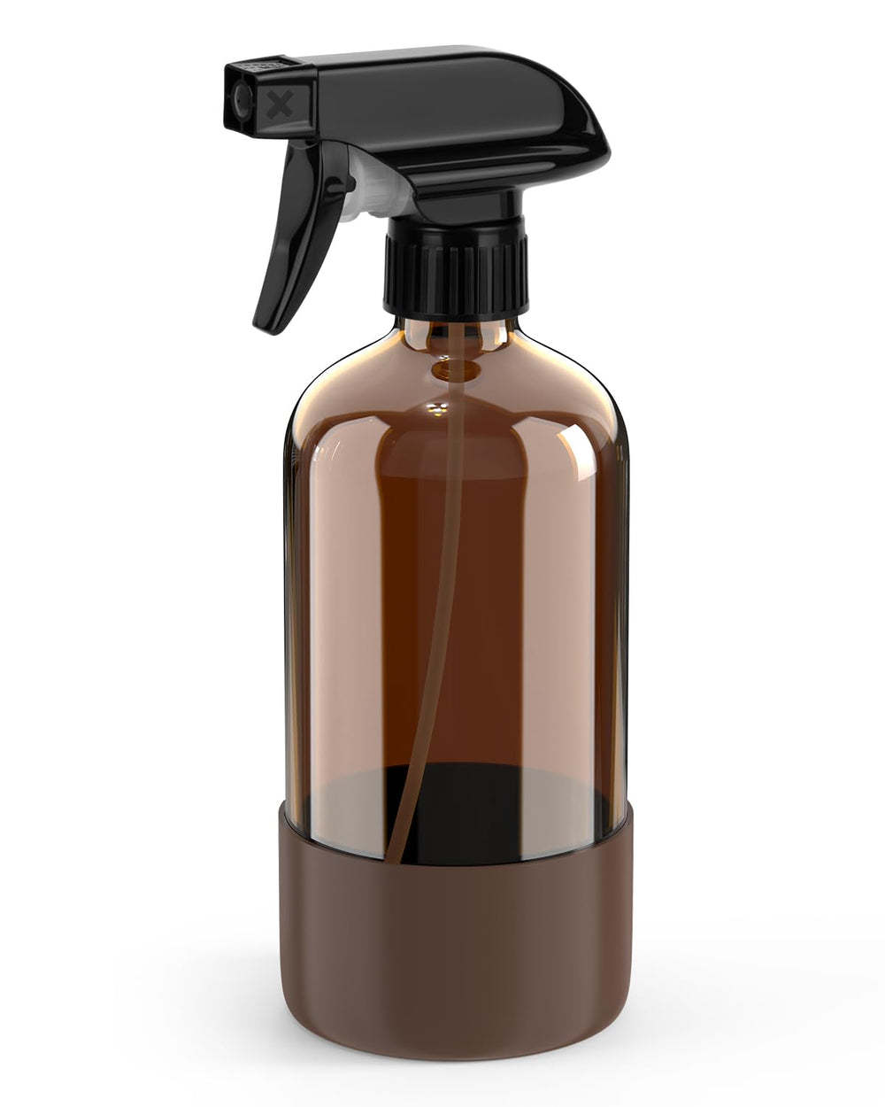 Flacon Bontip en verre ambré avec spray, protection UV pour liquides sensibles.
