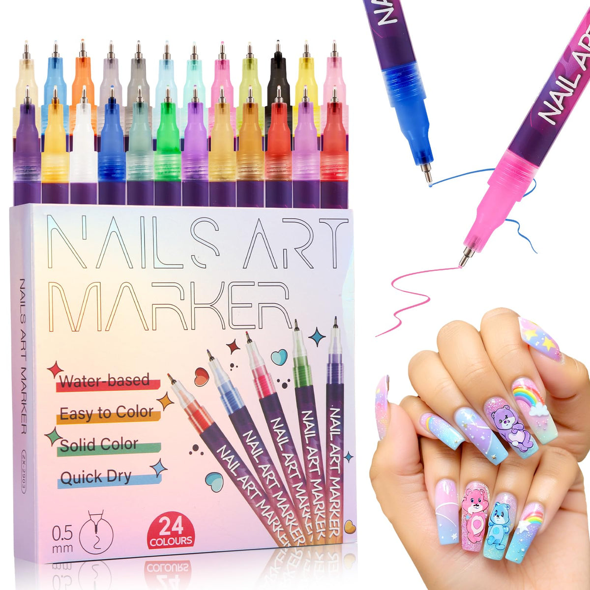 Stylo BONTOP art ongulaire – palette 24 couleurs pour motifs variés.