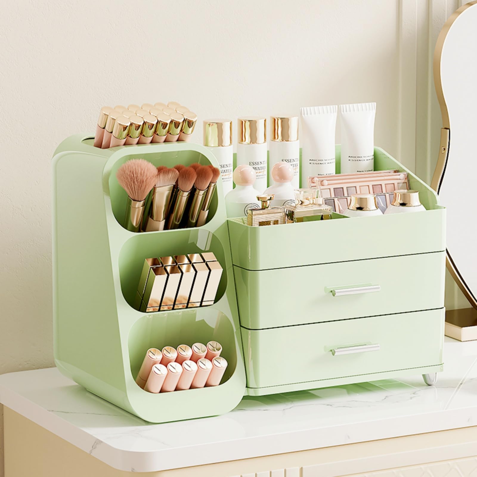 Booklov Organisation beauté en vert, améliore l'accès et l'esthétique de votre rituel.