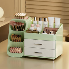 Booklov Vitrine cosmétique vert crème, grande capacité pour produits essentiels.