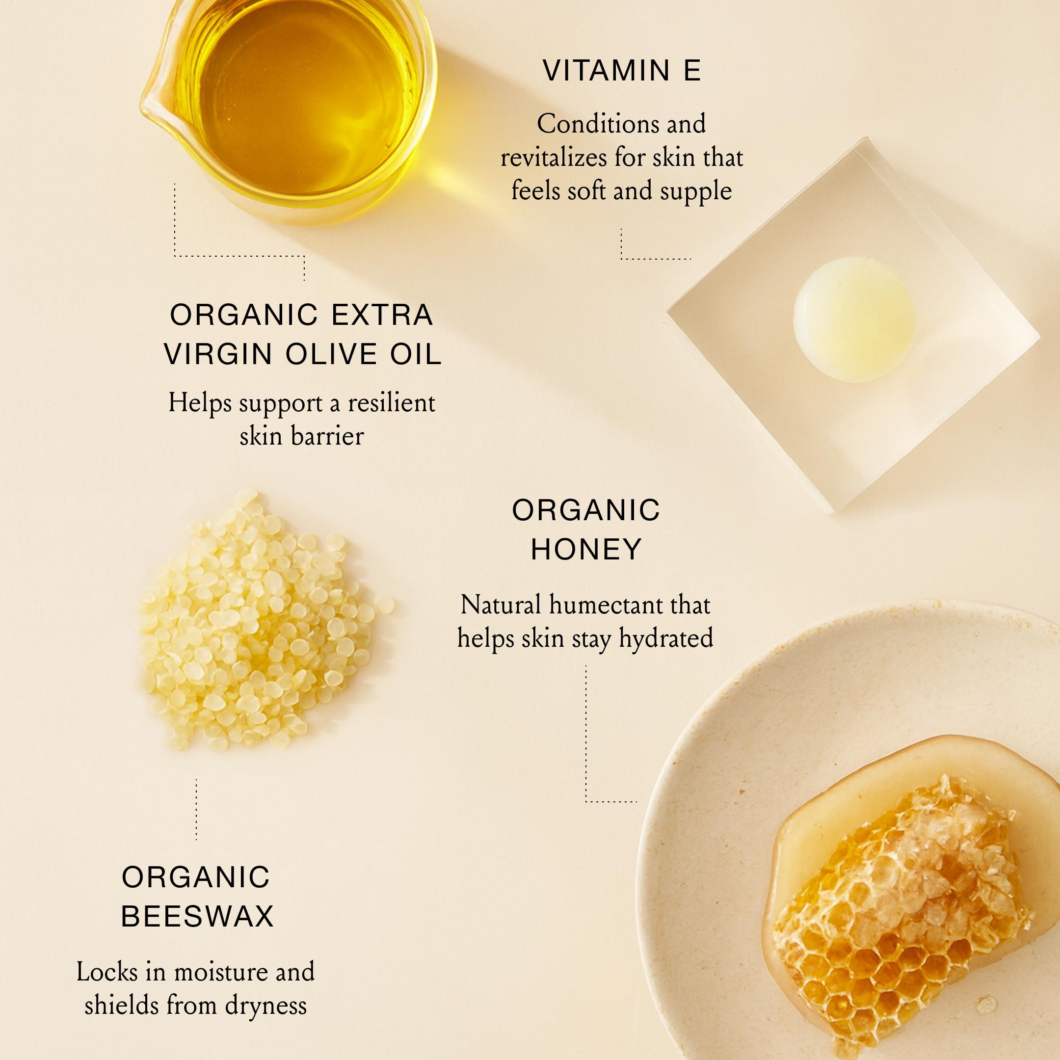 Ingrédients naturels Boomsilk: huile d’olive, cire d’abeille et miel.