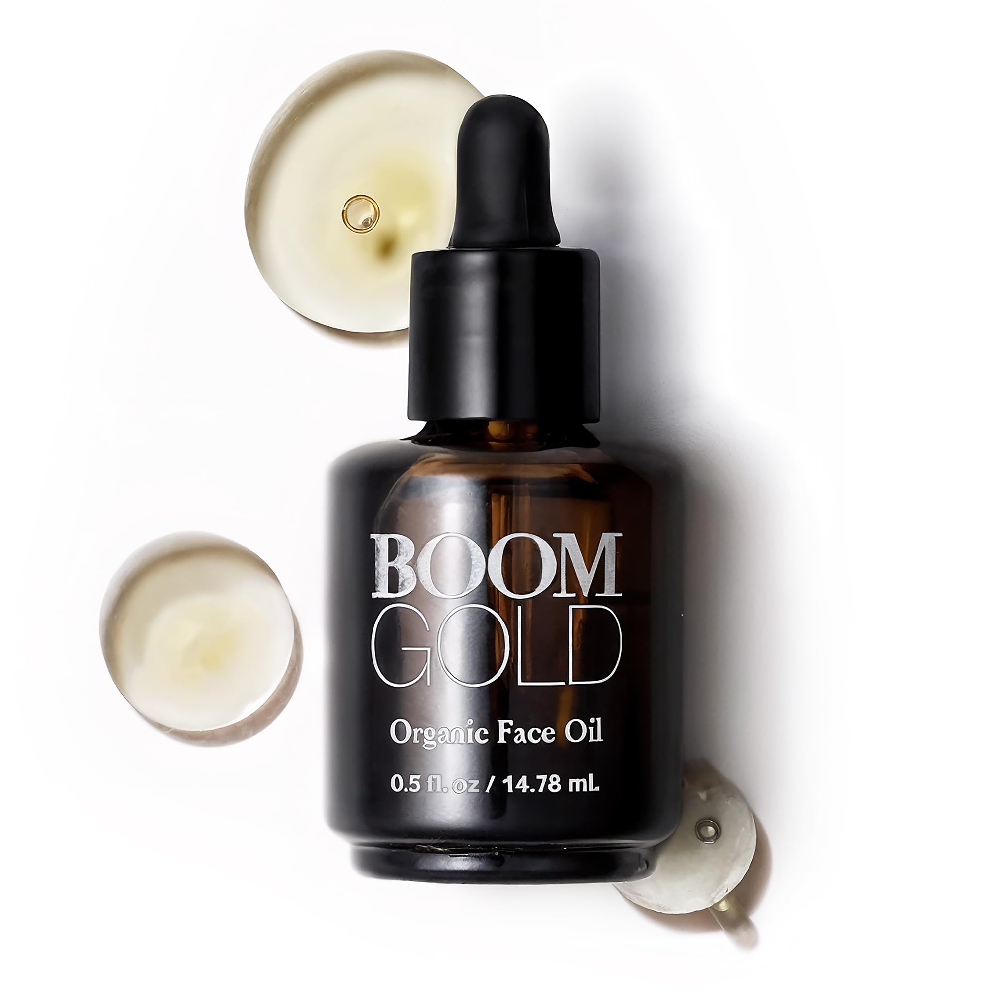Boom Gold emballage et flacon, présentation luxueuse et naturelle pour votre routine.