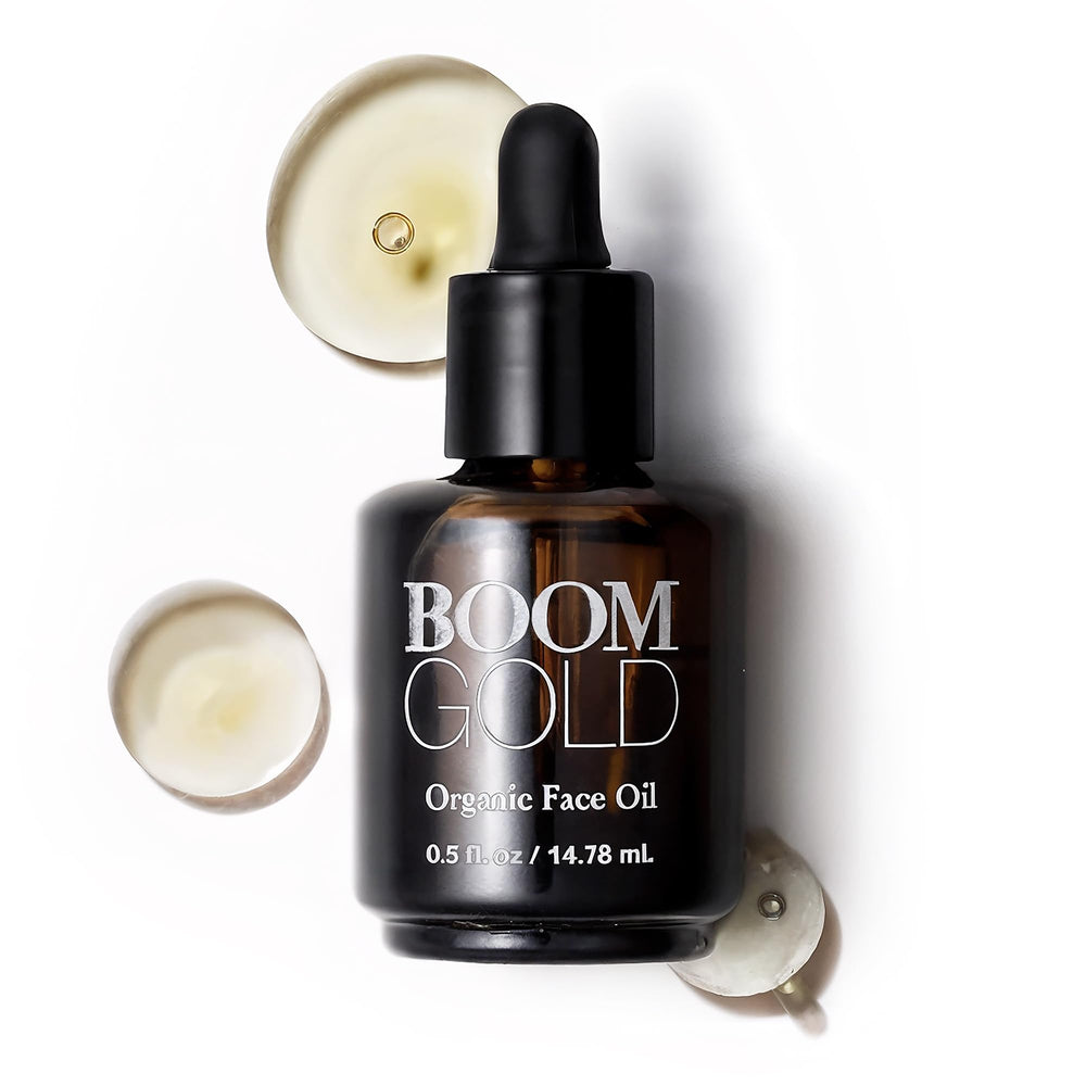 Boom Gold emballage et flacon, présentation luxueuse et naturelle pour votre routine.