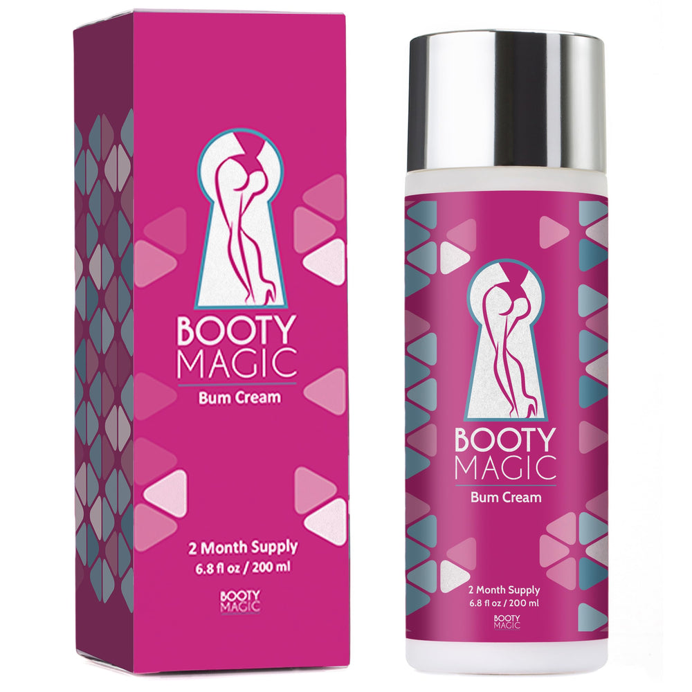 Booty Magic flacon crème augmentation fesses, pratique et prêt à l’emploi.