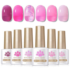 Application du vernis gel rose Born Pretty pour une couleur lumineuse et uniforme.