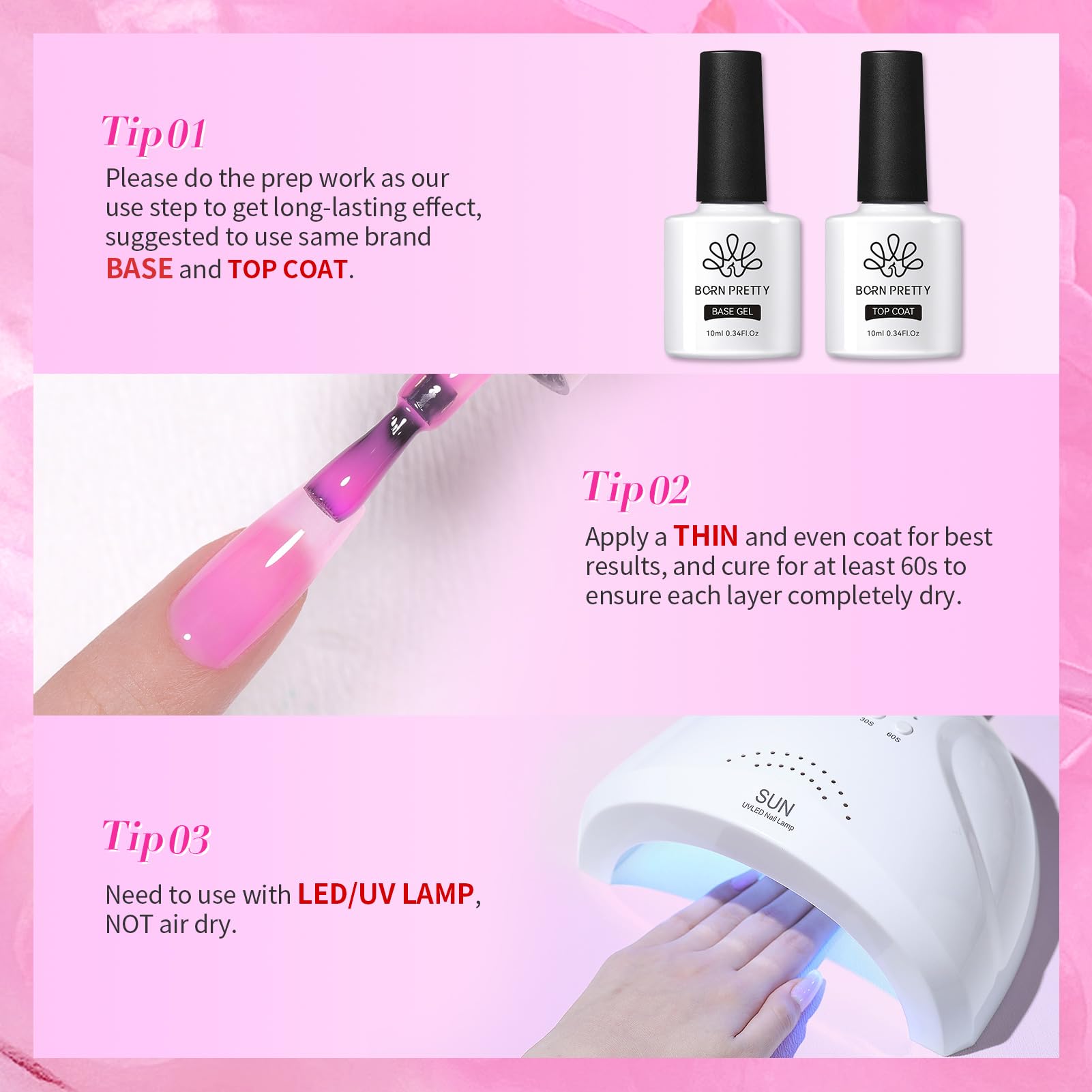 Base et top coat vernis gel Born Pretty pour une finition durable